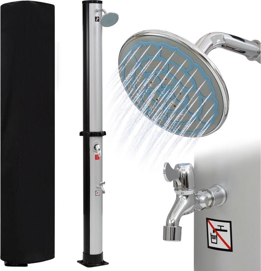 Trend24 Buitendouche Tuindouche Buitendouche met warm water Buitendouches Kunststof Max. temperatuur ca. 60°C Zilver 16 x 217 cm