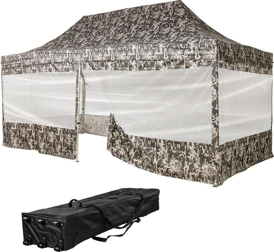 Trend24 Easy up partytent Paviljoen Partytent opvouwbaar Partytent 6x3 Partytent met zijwanden Aluminium Textiel Groen Bruin 600 x 300 x 310-340 cm