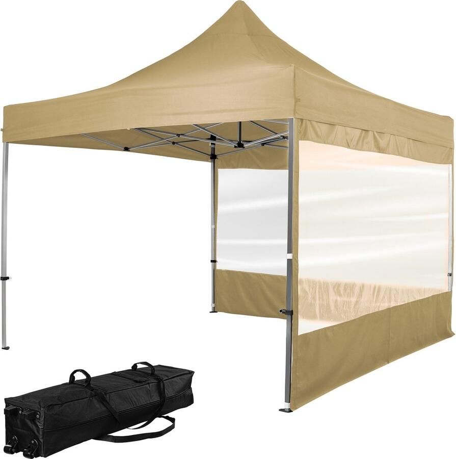 Trend24 Partytent Party tent Paviljoen Partytent opvouwbaar Partytenten Partytent 3x3 Paviljoen weerbestendig Inclusief trolley Polyester Beige 3 x 3 x 3 m