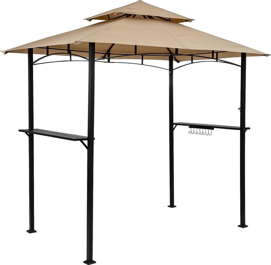 Trend24 Partytent Paviljoen Bbq overkapping Bbq accesoires Inclusief 8 haken Waterdicht UV 50+ bescherming 20 kg Beige 240 x 150 x 245 cm