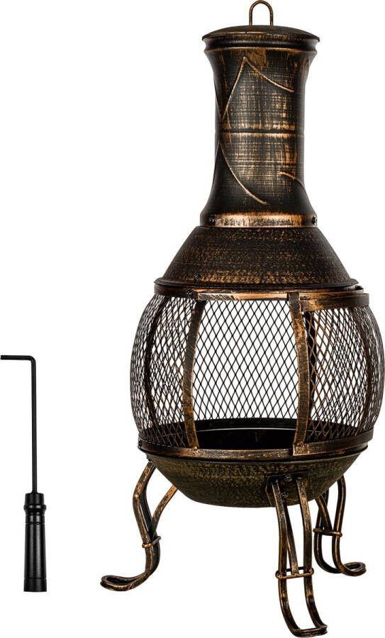 Trend24 Tuinhaard Terrashaard Tuinkachel Vuurhaard Terrashaard gietijzer Inclusief pook Gietijzer Staal Brons 39 x 39 x 89 cm
