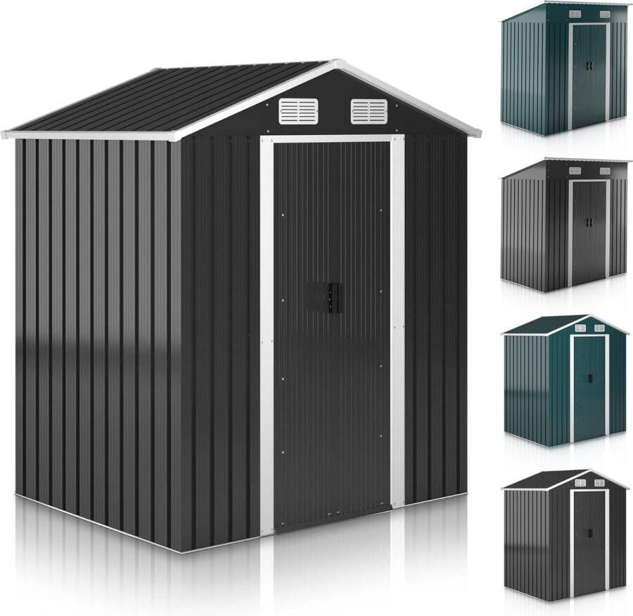 Trend24 Tuinhuis Tuinhuisje Tuinhuisjes Tuinschuur Tuinhuis staal Schuurtje voor in de tuin Staal Antraciet 182 x 186 x 118 cm