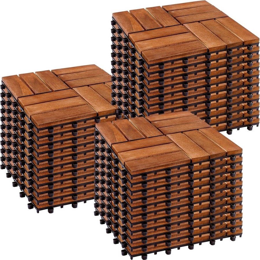 Trend24 Vlondertegel Terrastegels Tuintegels Terrasplanken Balkon vloer Kliktegels Buiten tegels Terrastegels hardhout 33 stuks 3 m² Acaciahout Bruin 30 cm x 30 cm x 2 4 cm