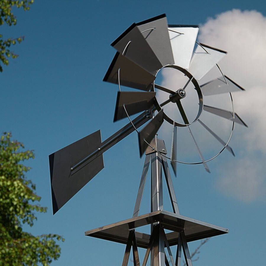 Trend24 Windwijzer Windturbine Windmolen Windmolens Windrad Windspinner Amerikaans Roestvrij Verankerbaar 10 kg Staal Grijs 64 x 245 cm