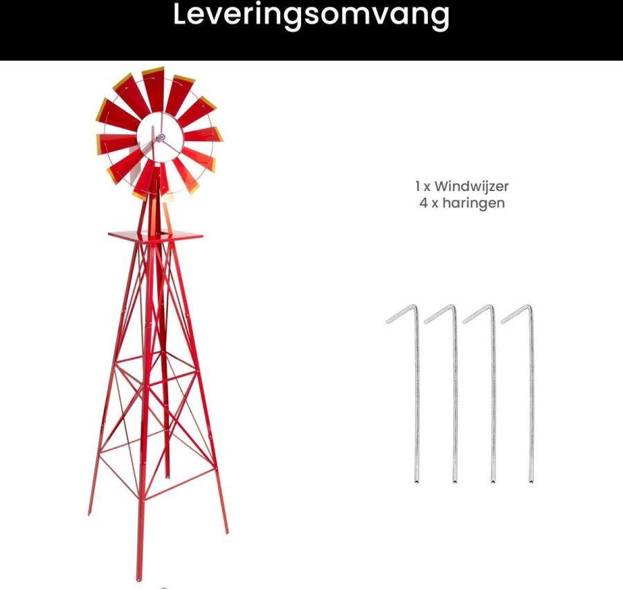 Trend24 Windwijzer Windturbine Windmolen Windmolens Windrad Windspinner Amerikaans Roestvrij Verankerbaar 10 kg Staal Rood 64 x 245 cm