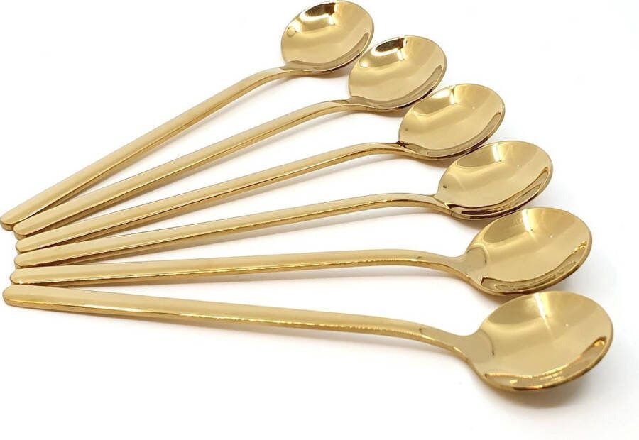 Trendfield 6 Theelepels RVS Gouden Koffielepels Lepels voor Koffie & Thee Dessertlepels Goud