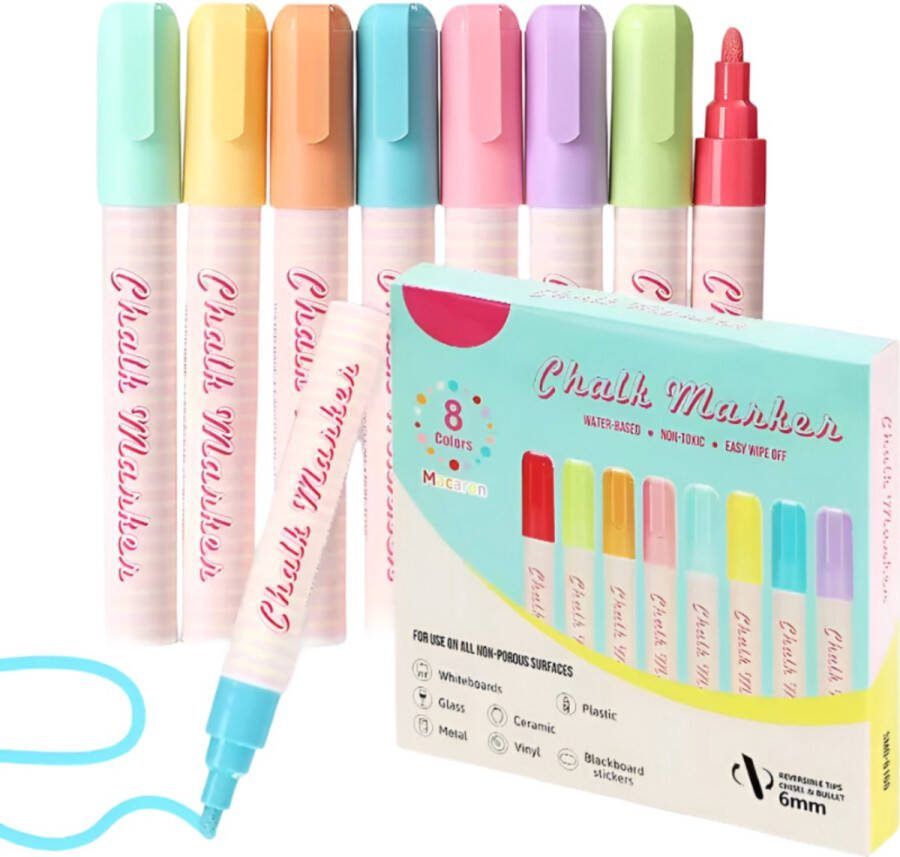 TrenDingz Krijtstiften Pastel Raam Stiften Kalk Markers Afwasbaar 8 Stuks Pastel Kleuren Voor Whiteboard Ramen & Krijtbord