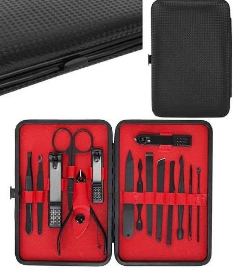 Trendio Manicure- en Pedicureset 16-delig In Reiskoffer Zwart Rood