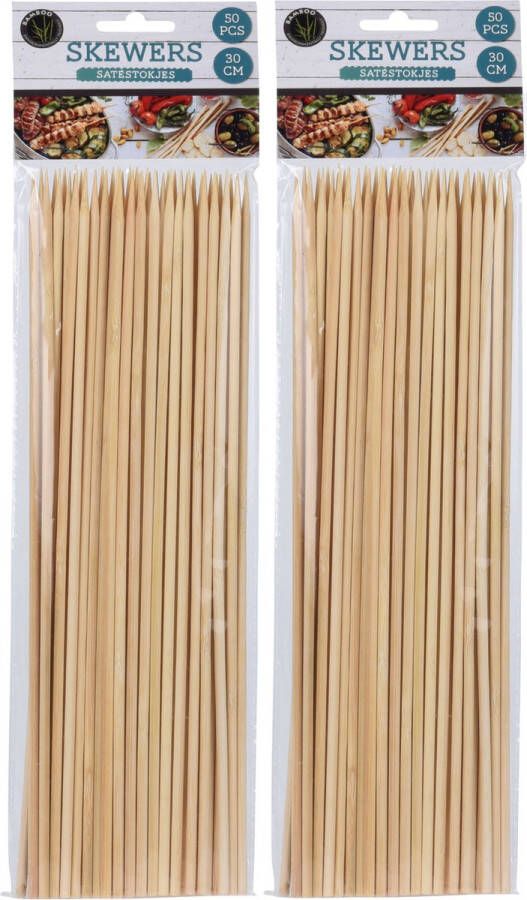 Trendo 100x Bamboe houten sate prikkers spiezen 30 cm Vleespennen BBQ spiezen Cocktail prikkers