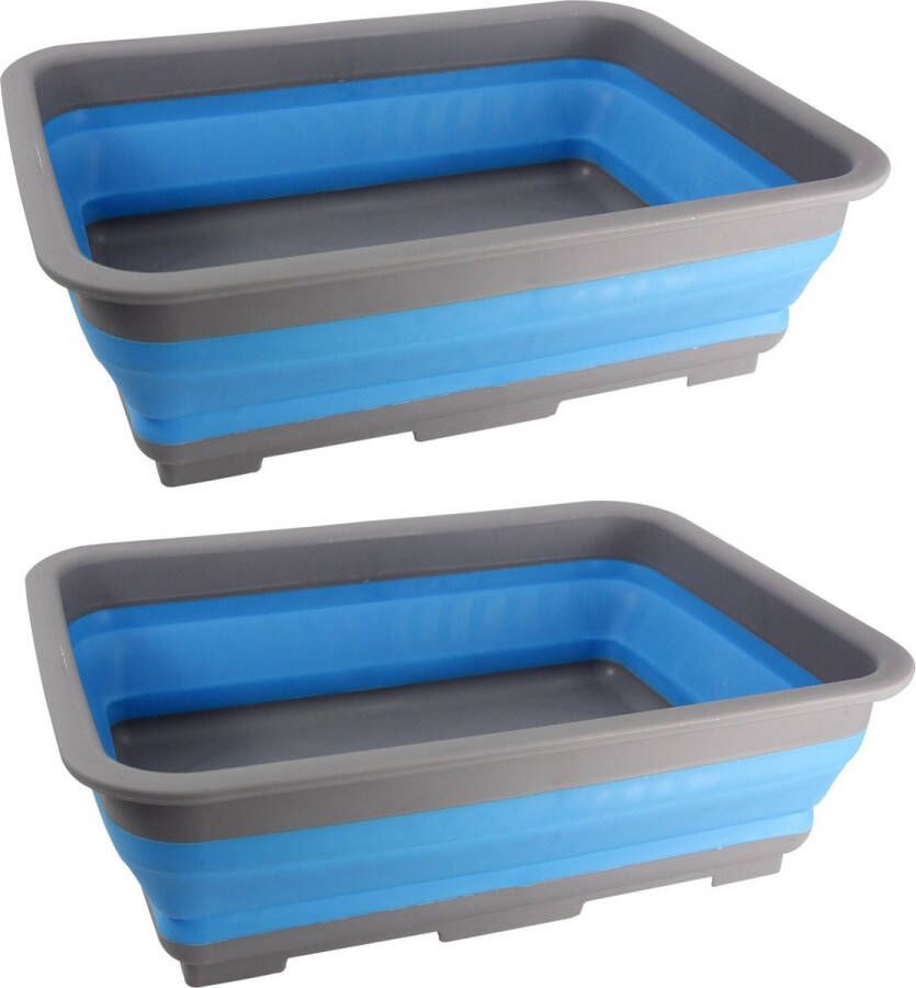 Trendo 2x Grijs blauwe opvouwbare afwasbakjes 37 x 28 cm Afwassen Afwasbakken afwasteilen afdruiprekken opvouwbaar