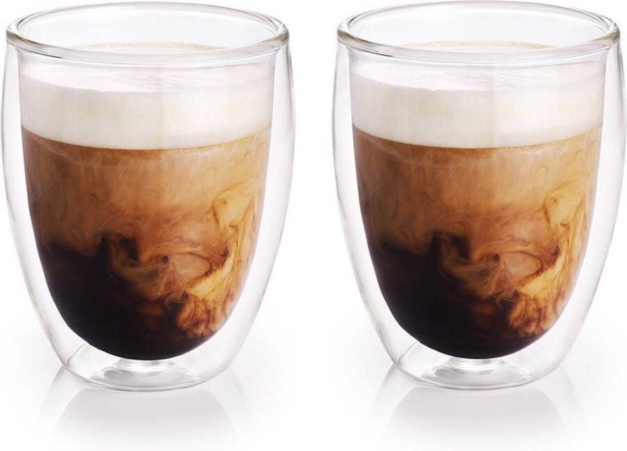 Merkloos Koffiekopjes theeglazen 2x stuks 300 ml Barista Dubbelwandige glazen Koffie- en theeglazen
