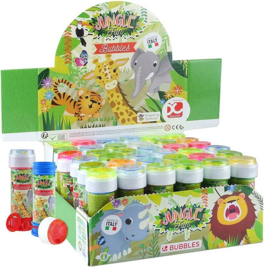 Shoppartners 4x Jungle safari dieren bellenblaas flesjes met spelletje 60 ml voor kinderen Uitdeelspeelgoed Grabbelton speelgoed