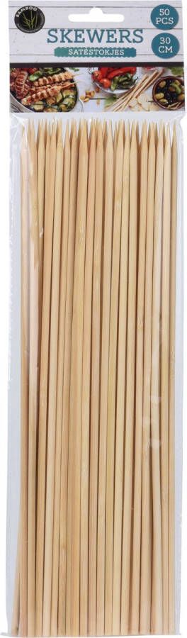 50x Bamboe houten sate prikkers spiezen 30 cm Vleespennen BBQ spiezen Cocktail prikkers