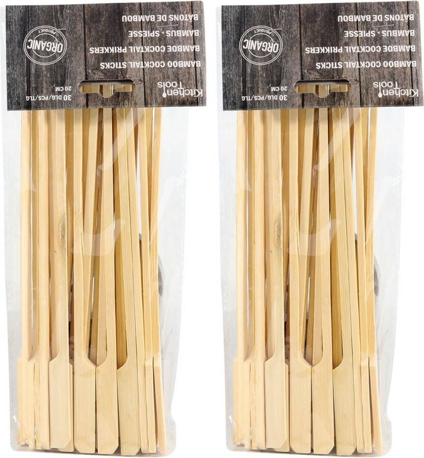Trendo 60x Bamboe houten sate prikkers spiezen 20 cm Vleespennen BBQ spiezen Cocktail prikkers