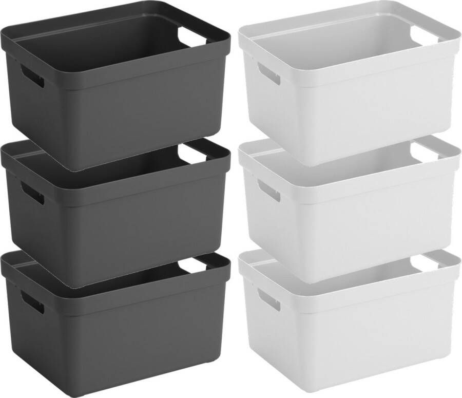 Trendo 8x stuks z opbergboxen opbergmanden 32 liter kunststof 45 x 35 x 24 cm 4x zwart en 4x wit