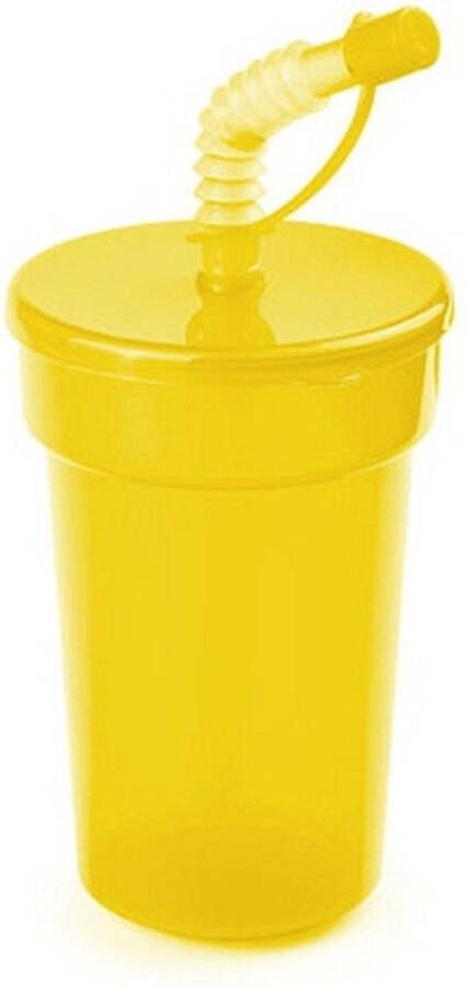 Trendo Afsluitbare drinkbekers geel 400 ml met rietje sport bekers limonade bekers peuters kinderen