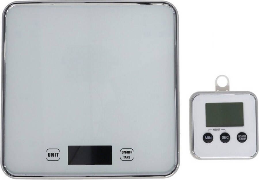 Merkloos Digitale keukenweegschaal met afstandsbediening wit RVS 20 x 20 cm Keukenweegschaal