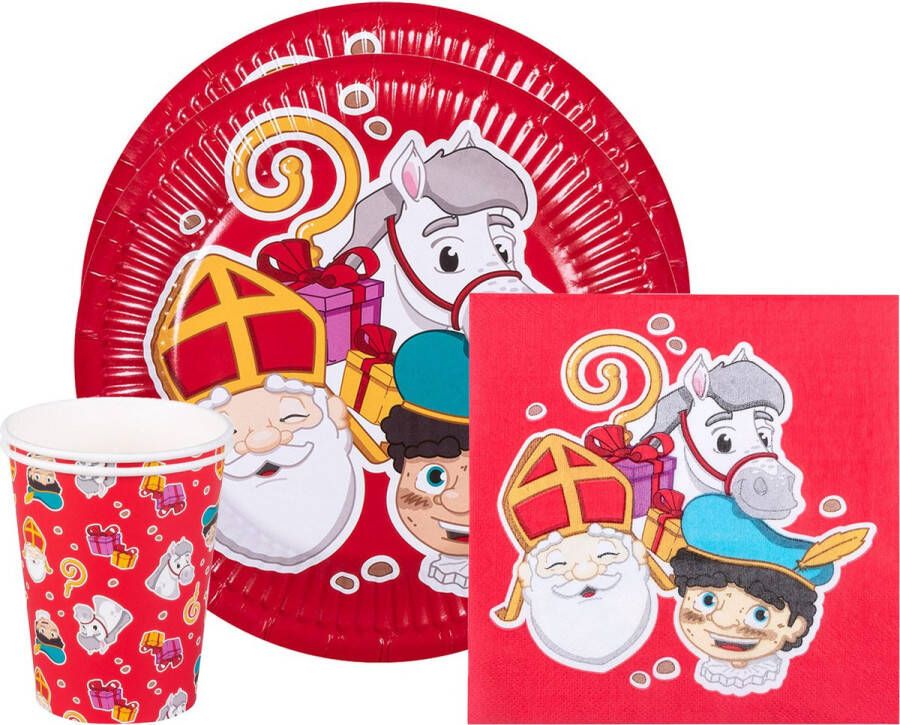 Gedekte tafel set Sinterklaas Bekers bordjes servetten voor 20x personen Feestartikelen