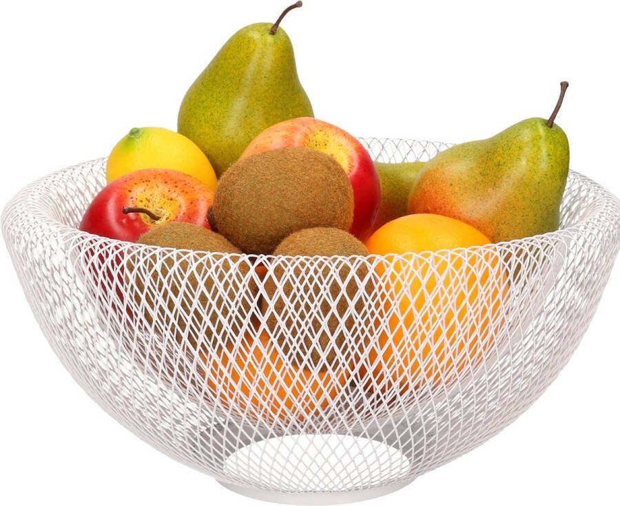 Trendo Metalen fruitmand fruitschaal wit rond 31 x 15 cm Fruitschalen fruitmanden Dubbele wand