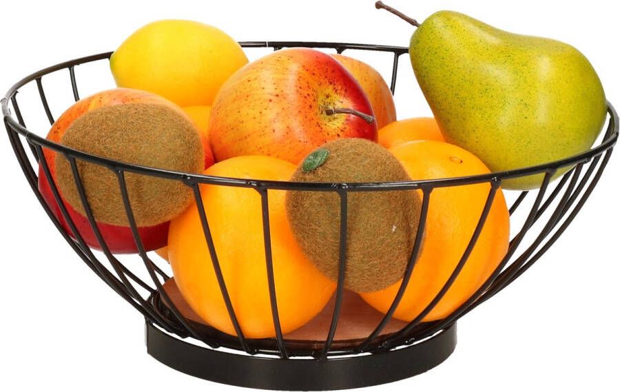 Trendo Metalen fruitmand fruitschaal zwart rond 28 cm