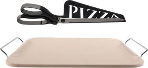 Trendo Pizzasteen rechthoekig 30 x 38 cm met handvaten Met zwarte pizzaschaar 30cm BBQ oven Pizzaplaat pizzaplaten