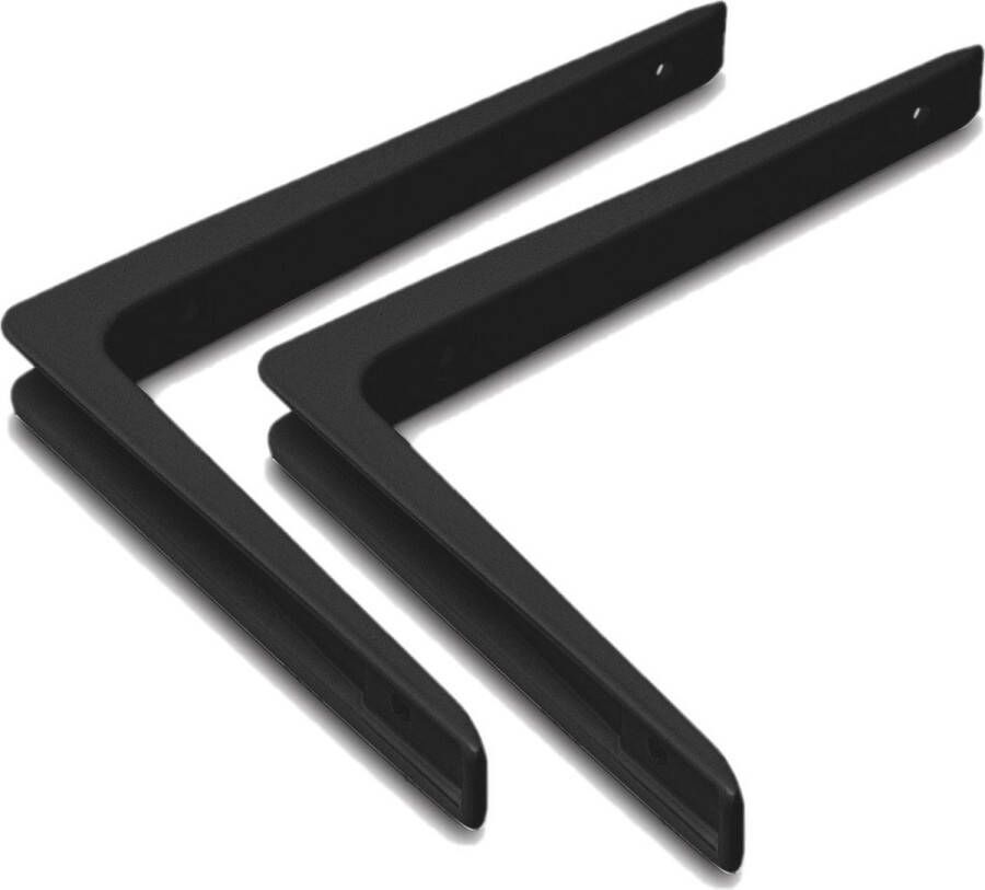Merkloos Set van 2x stuks planksteunen plankdragers zwart gelakt aluminium 30 x 20 cm tot 80 kilo Plankdragers
