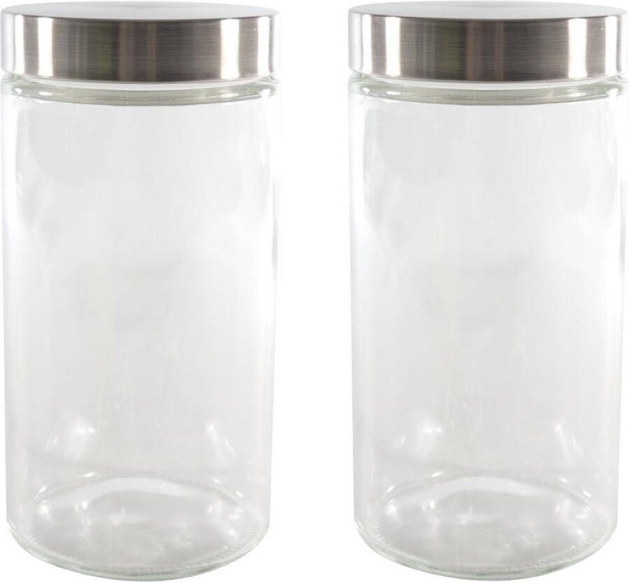 Merkloos Set van 2x stuks voorraadpotten bewaarpotten 1700 ml glas met Rvs deksel Voorraadpot