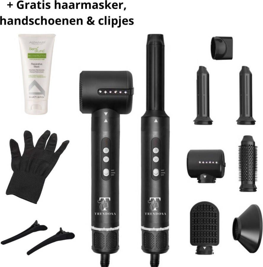 Trendosa Airwrap set -Airstyler-7 in1- Föhnborstel- Stijlborstel- inclusief hitte handschoen en haarclips