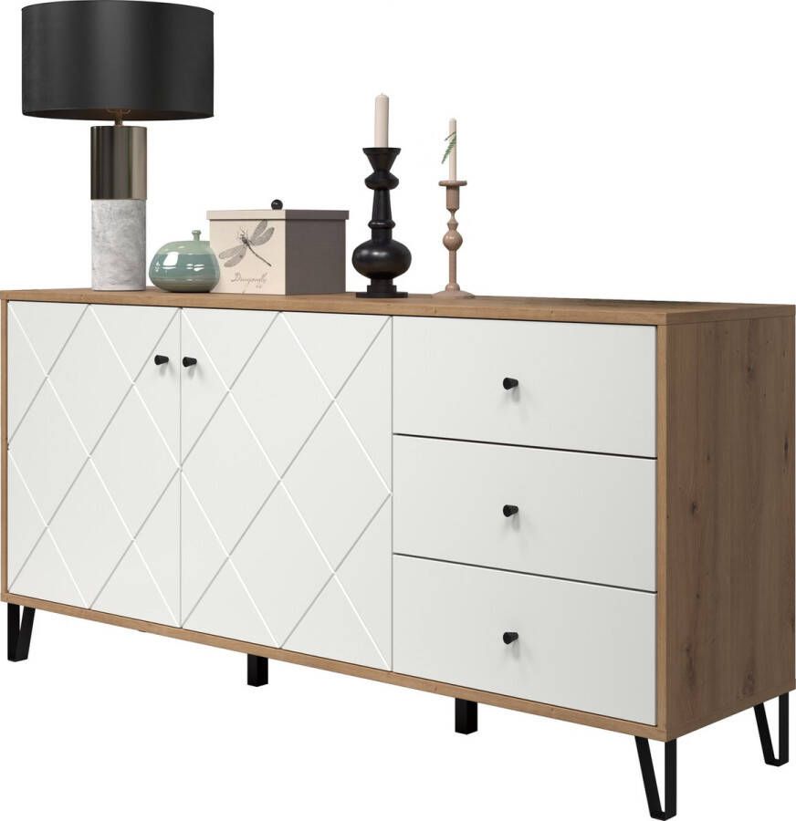 Trendteam Touch dressoir 2 deuren 3 laden eiken decor wit mat.