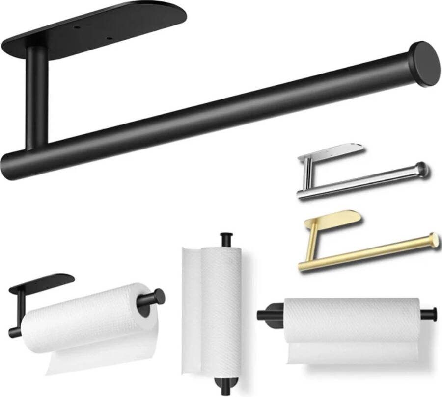 Trendx Store -Zwart Zelfklevende Toiletpapierhouder-toiletrolhouder- Roestvrijstalen Wandmontage Keukenrol Handdoekrek Servet Dispenser Absorberende Stand Tissue Hanger