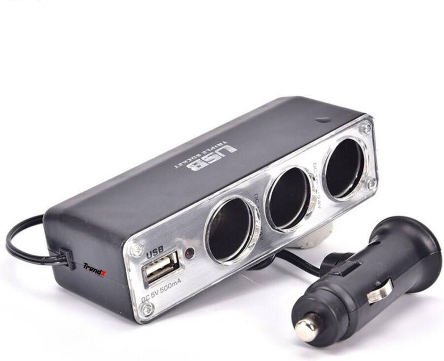 TrendX 3 in 1 Aansteker Aansluitingen met USB poort RVS Autolader Auto Sigarettenaansteker Distributeur Drievoudige Auto Lader Splitter