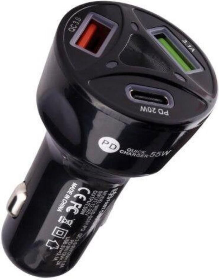 TrendX Autolader USB autolader 3 poorten Auto lader Sigarettenaansteker USB oplader auto oplader USB Zwart