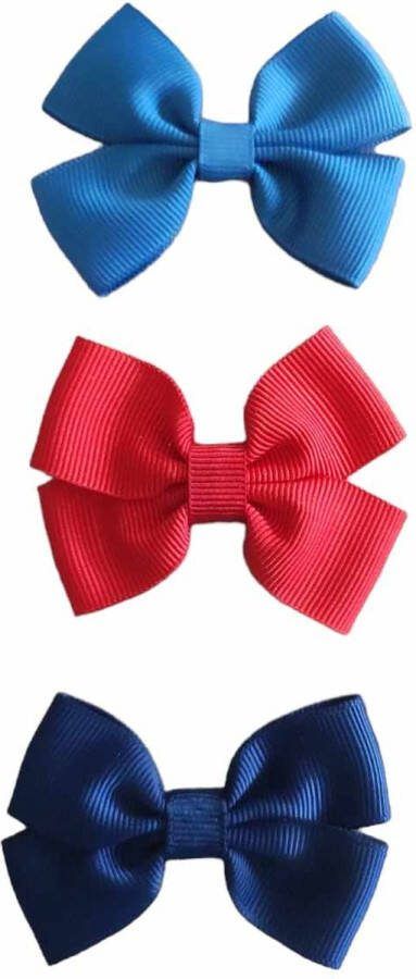 Trendy haarspeldjes met Strik Setje 3 Haarclips Haaraccessoires Peuter Kleuter Meisjes Blauw Rood