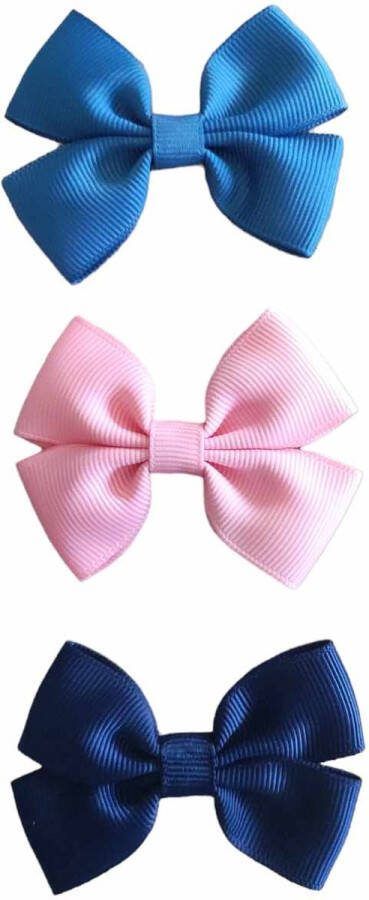 Trendy haarspeldjes met Strik Setje 3 Haarclips haaraccessoires Peuter Kleuter Meisjes Blauw -Roze