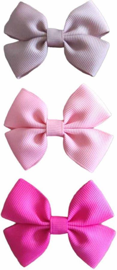 Trendy haarspeldjes met Strik Setje 3 Haarclips Haaraccessoires Peuter Kleuter Meisjes Oudroze Roze Felroze