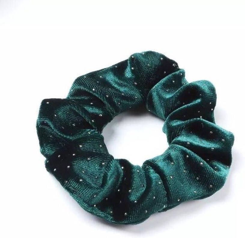 Trendy haarspeldjes Scrunchie Groen met Gouden Stippen Scrunchie Velvet Haarwokkel Haarelastiek Haaraccessoires