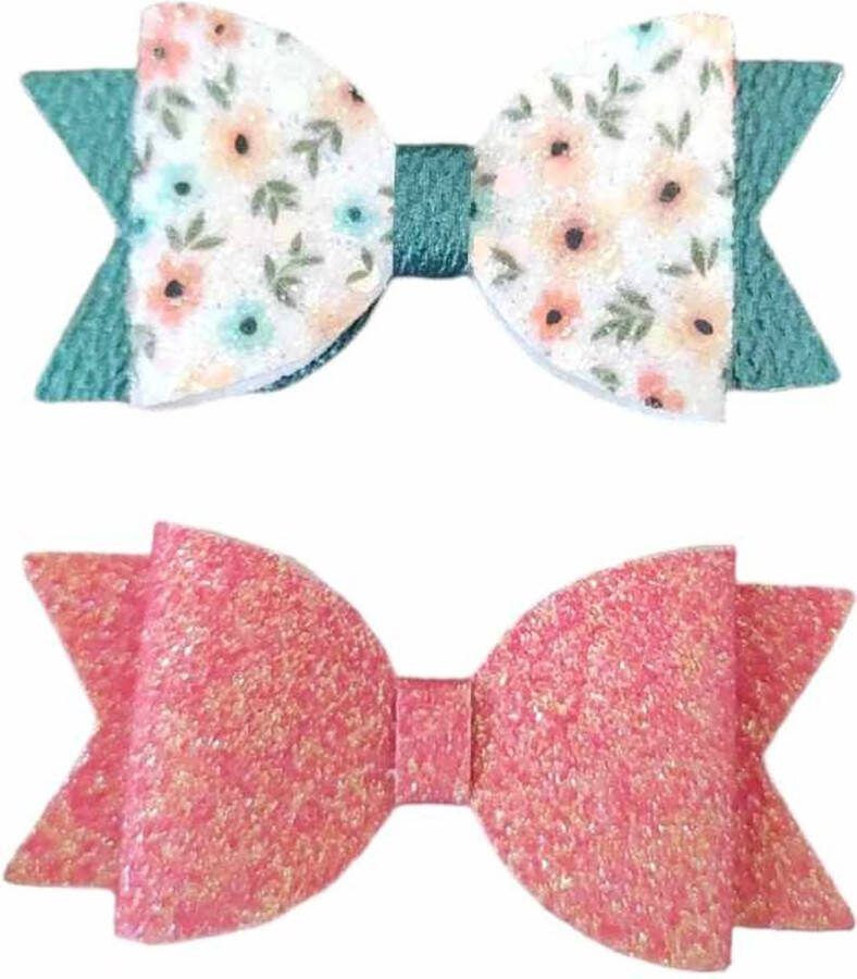 Trendy haarspeldjes Setje Haarclips Leder Meisjes Haarspelden Kinder Haaraccessoires Glitter Bloem
