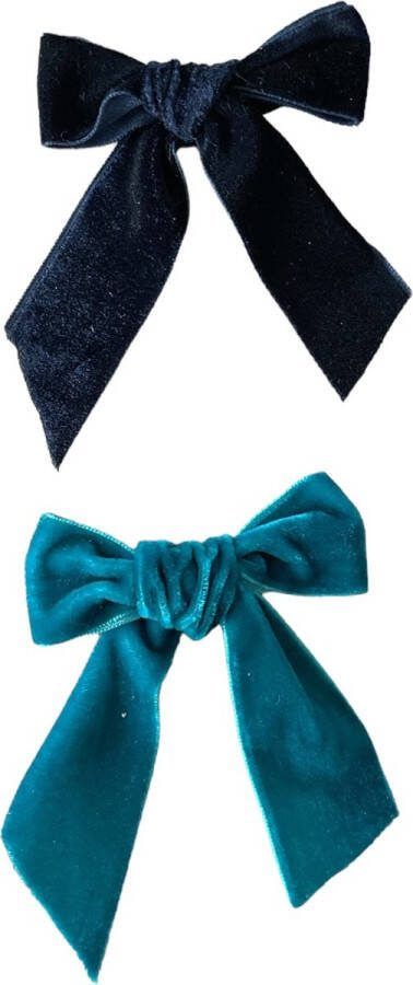 Trendy haarspeldjes Setje Haarspeldjes Fluwelen Strik Meisjes Haaraccessoires Peuter Kleuter Haarclips Donkerblauw Aquamarijn