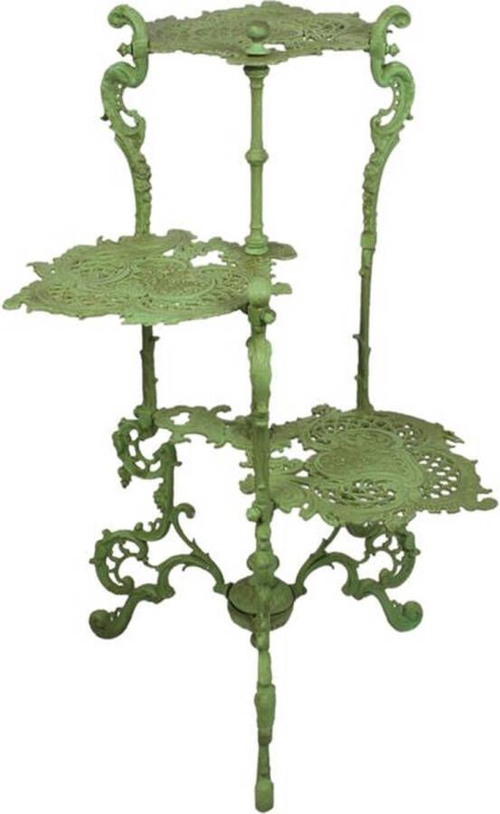Trendybywave Bijzettafel Gietijzeren tafeltje 3 niveaus Groene Bloemen 80 cm hoog