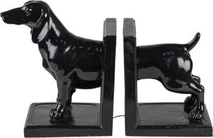 Trendybywave Boekensteunen Set van 2 Hond 25*9*15 cm Zwart Kunststof Boekenhouders Boekensteun