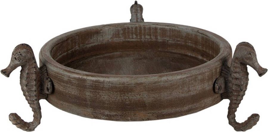 Trendybywave Decoratie schaal Ø 33x13 cm Bruin Grijs Hout Rond Zeepaardjes Serveerschaal