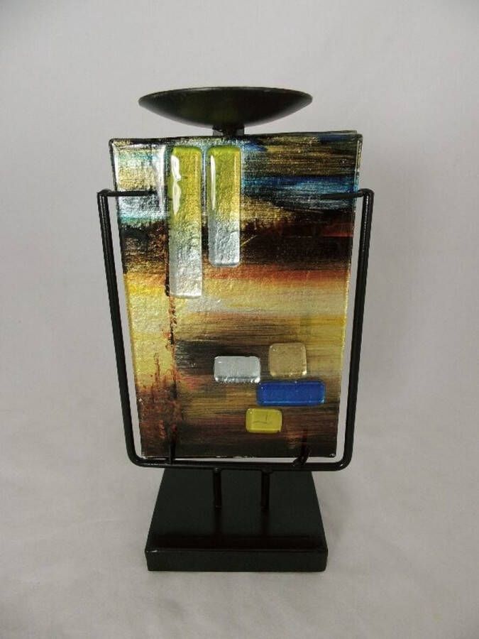 Trendybywave Glazen kandelaar 28 cm hoog gekleurd glas Desert met standaard decoratief glaswerk L15xB13xH28 cm
