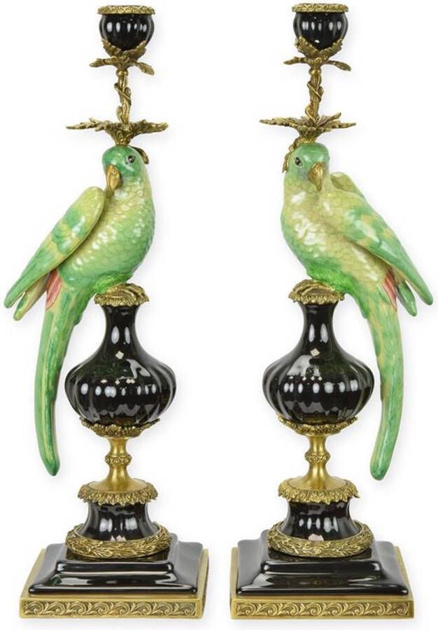 Trendybywave Kandelaar papegaai groen porselein set van 2 48 cm hoog