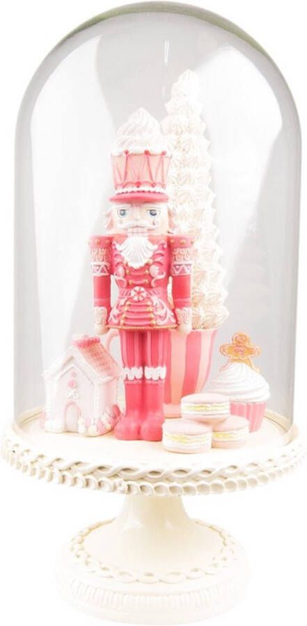 Trendybywave notenkraker stolp kerst 41 cm hoog roze wit kunststof glazen stolp kerstdecoratie