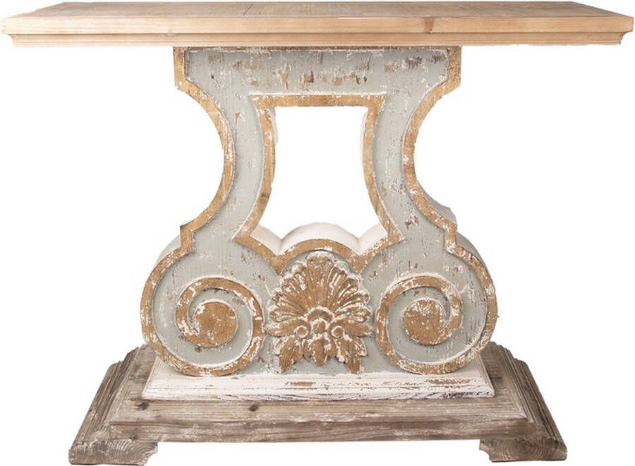 Sidetable 121x40x99 cm Beige Grijs Hout Wandtafel Haltafel Console Tafel