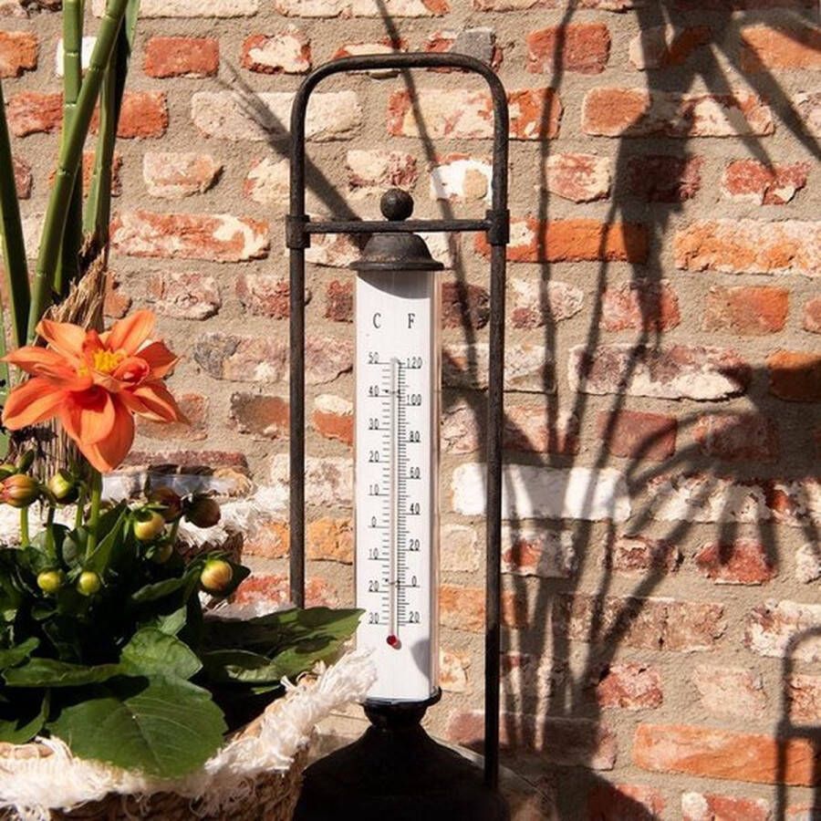Thermometer Buiten 15*8*57 cm Zwart Ijzer Glas Rond Thermometer Gietijzer Thermometer Tuin