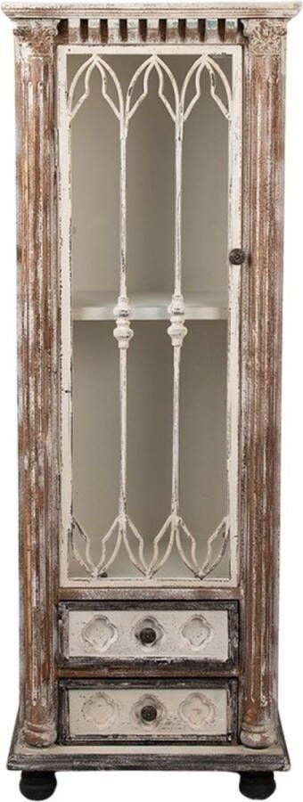 Trendybywave Vitrinekast 49x35x135 cm Bruin Beige Hout Glas Opbergkast Halfhoge Kast