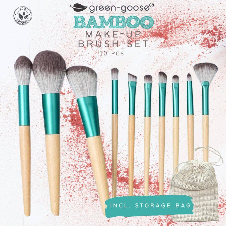 TREVADUA Make Up Kwasten Set Bamboe 10 Kwasten Plastic Vrij Make Up Brush Oogschaduw Foundation Kwast Poederkwast Brush