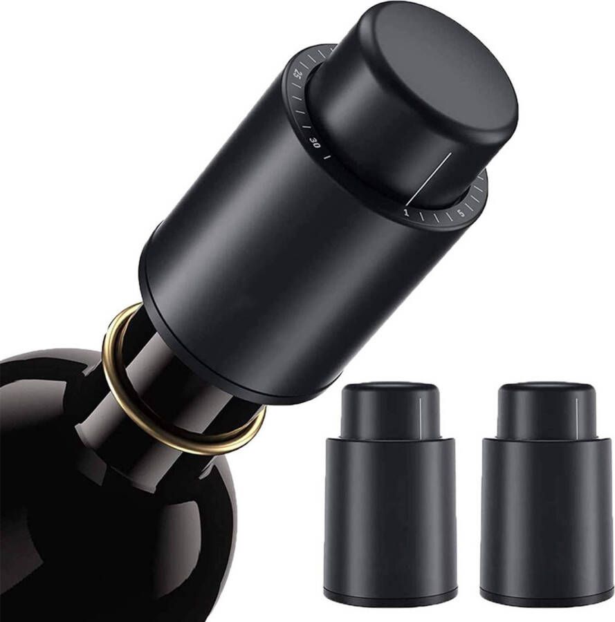 T.R.Goods T.R. Goods 2 Stuks Wijnstopper Vacuüm met Datumschaal Vacuumpomp Champagne Stopper Set van 2