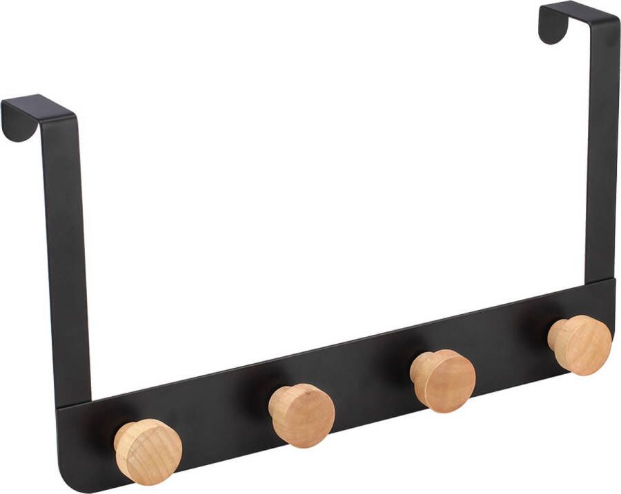 T.R.Goods T.R. Goods Deurkapstok Deurhanger Zwart Metaal en Bamboe met 4 haken 35 cm